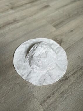 Kids White Eyelet Sun Hat with Wide Brim